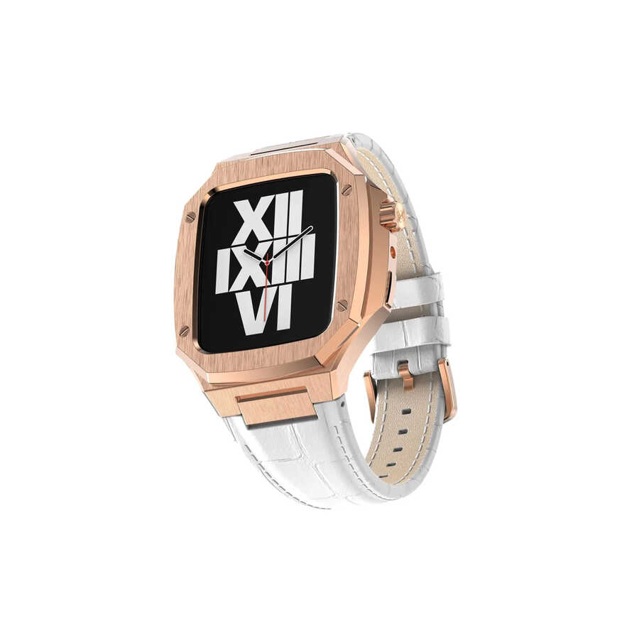 ​​​Apple Watch 44mm Uyumlu Kordon Deri Kordon Metal Kasa Korumalı Luxury KRD-67 Kayış - 33