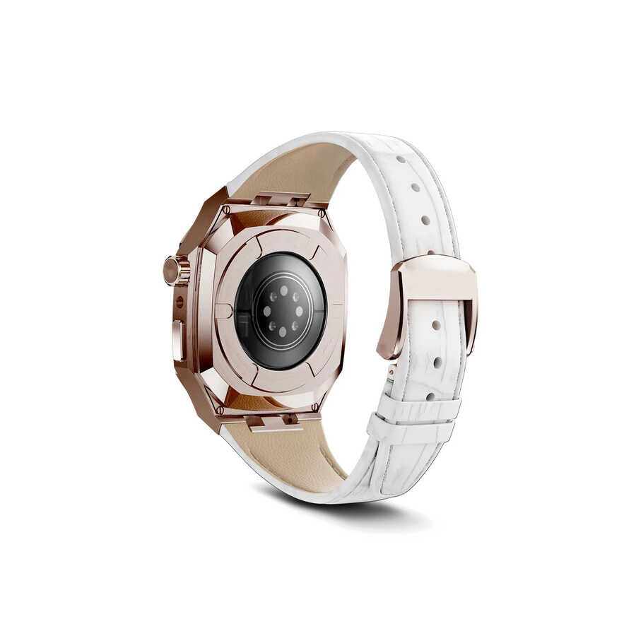​​​Apple Watch 44mm Uyumlu Kordon Deri Kordon Metal Kasa Korumalı Luxury KRD-67 Kayış - 34