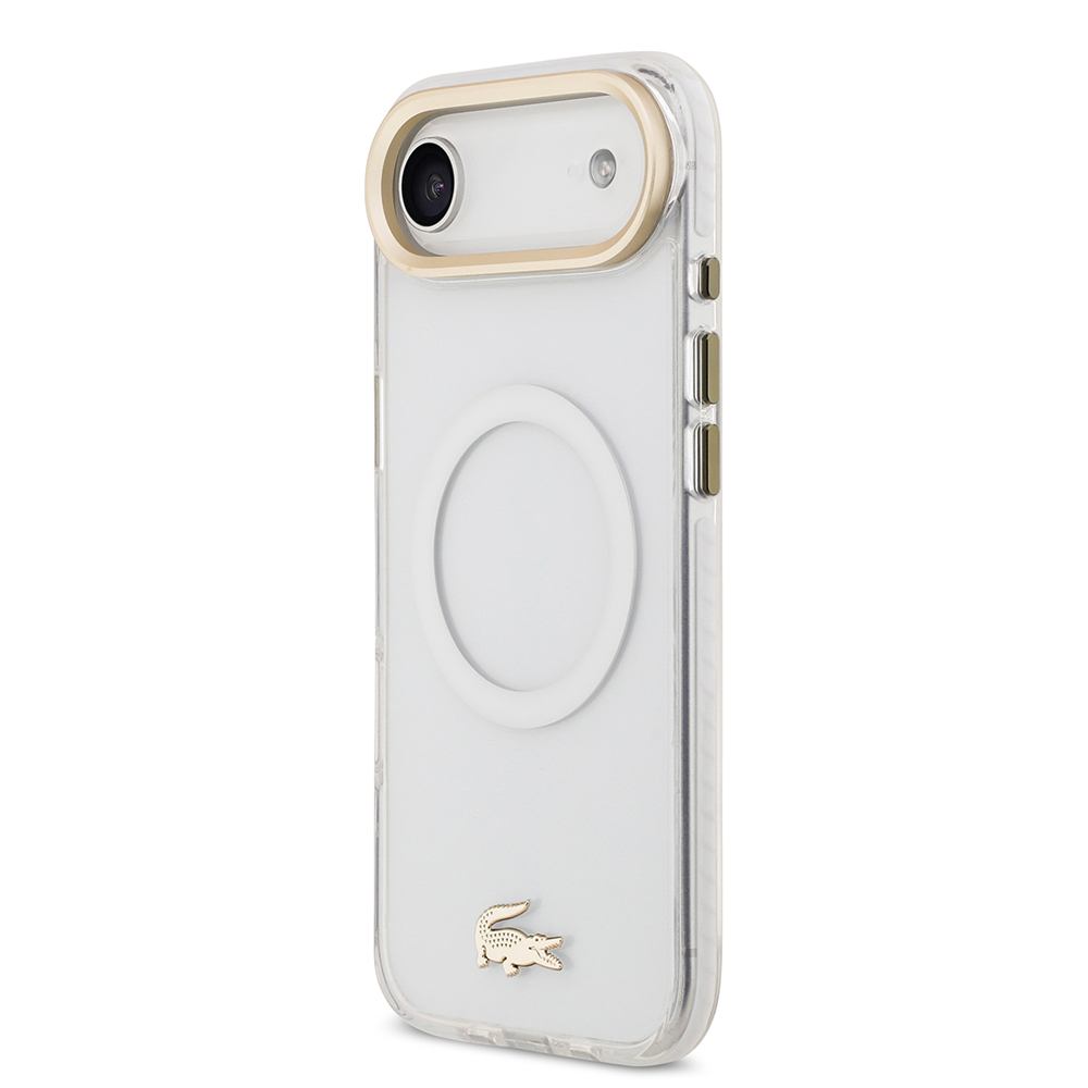 Apple iPhone 17 Air Uyumlu Kılıf Lacoste Orjinal Lisanslı M-safe Şarj Özellikli Gold Timsah Logolu Buzlu Kapak - 1