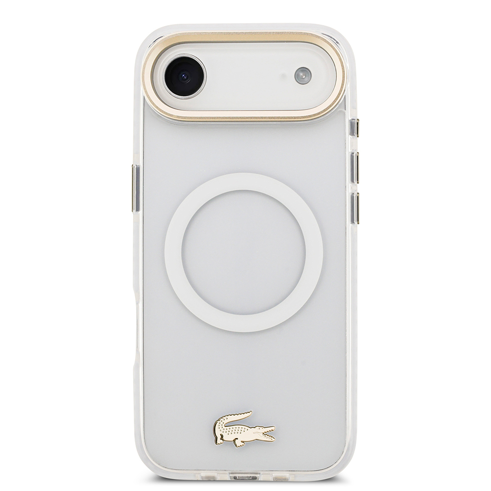 Apple iPhone 17 Air Uyumlu Kılıf Lacoste Orjinal Lisanslı M-safe Şarj Özellikli Gold Timsah Logolu Buzlu Kapak - 2