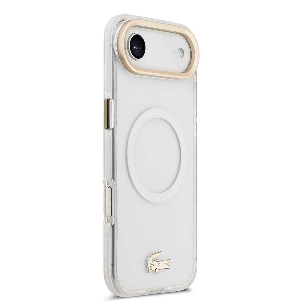 Apple iPhone 17 Air Uyumlu Kılıf Lacoste Orjinal Lisanslı M-safe Şarj Özellikli Gold Timsah Logolu Buzlu Kapak - 3