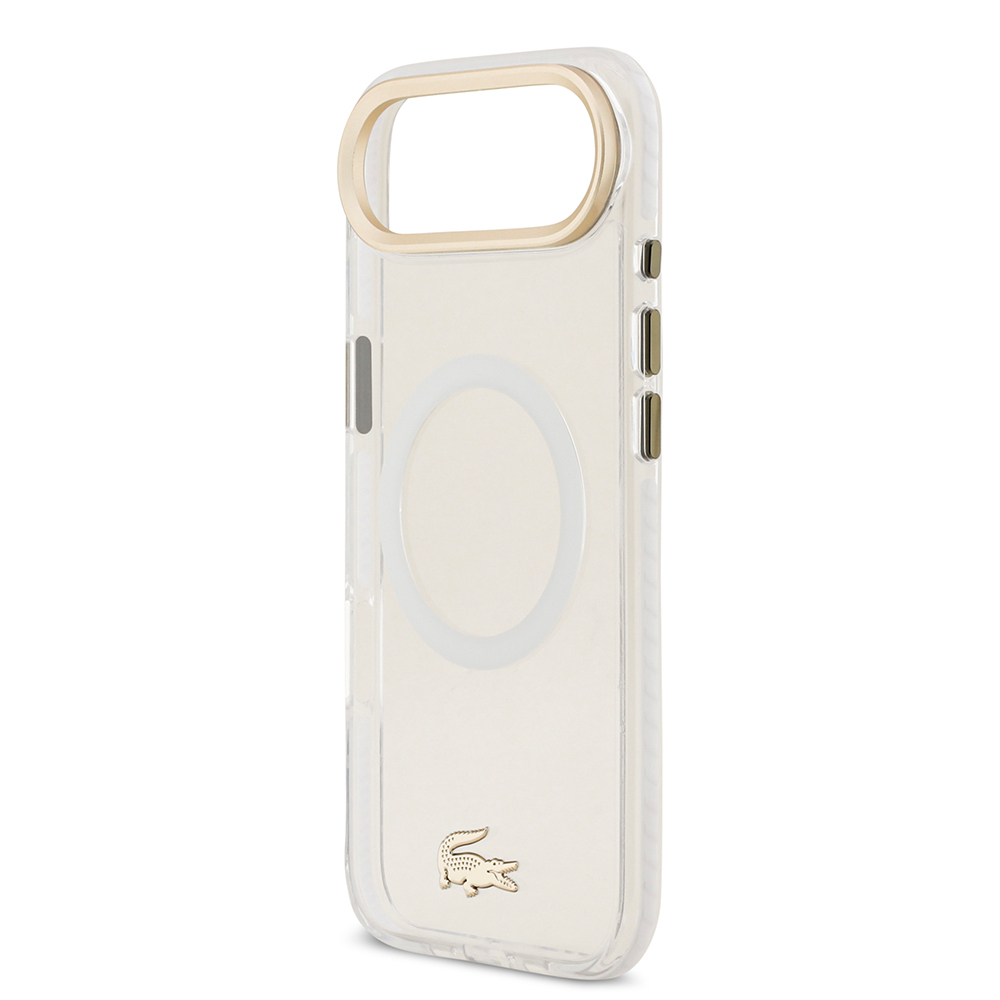 Apple iPhone 17 Air Uyumlu Kılıf Lacoste Orjinal Lisanslı M-safe Şarj Özellikli Gold Timsah Logolu Buzlu Kapak - 5