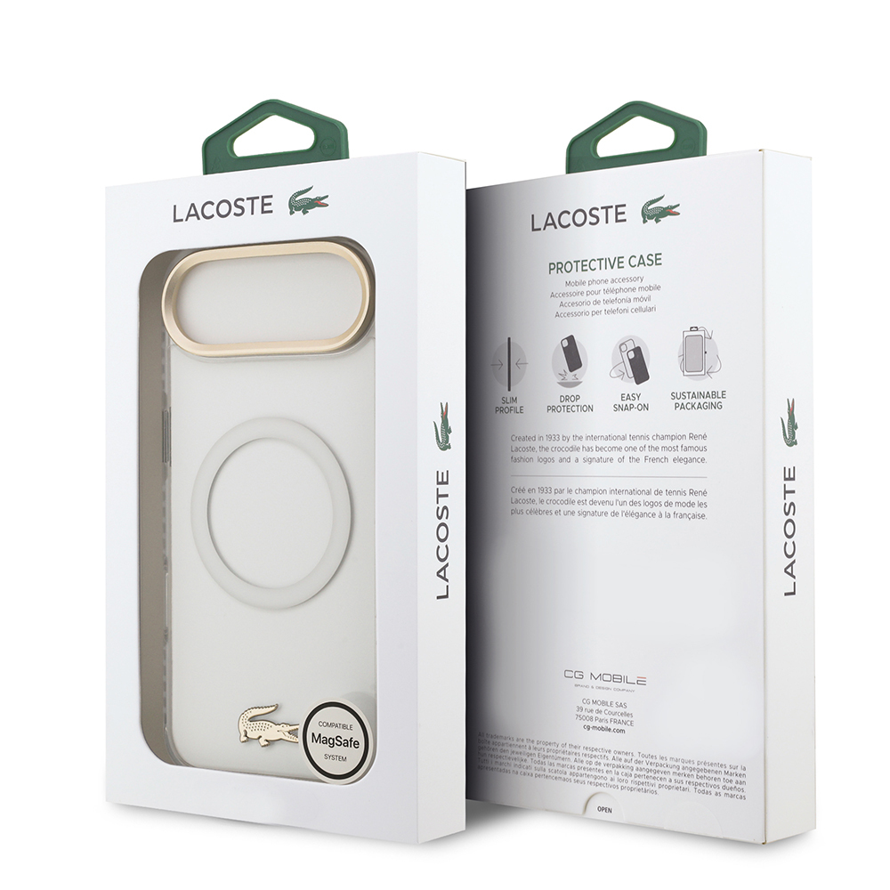 Apple iPhone 17 Air Uyumlu Kılıf Lacoste Orjinal Lisanslı M-safe Şarj Özellikli Gold Timsah Logolu Buzlu Kapak - 7