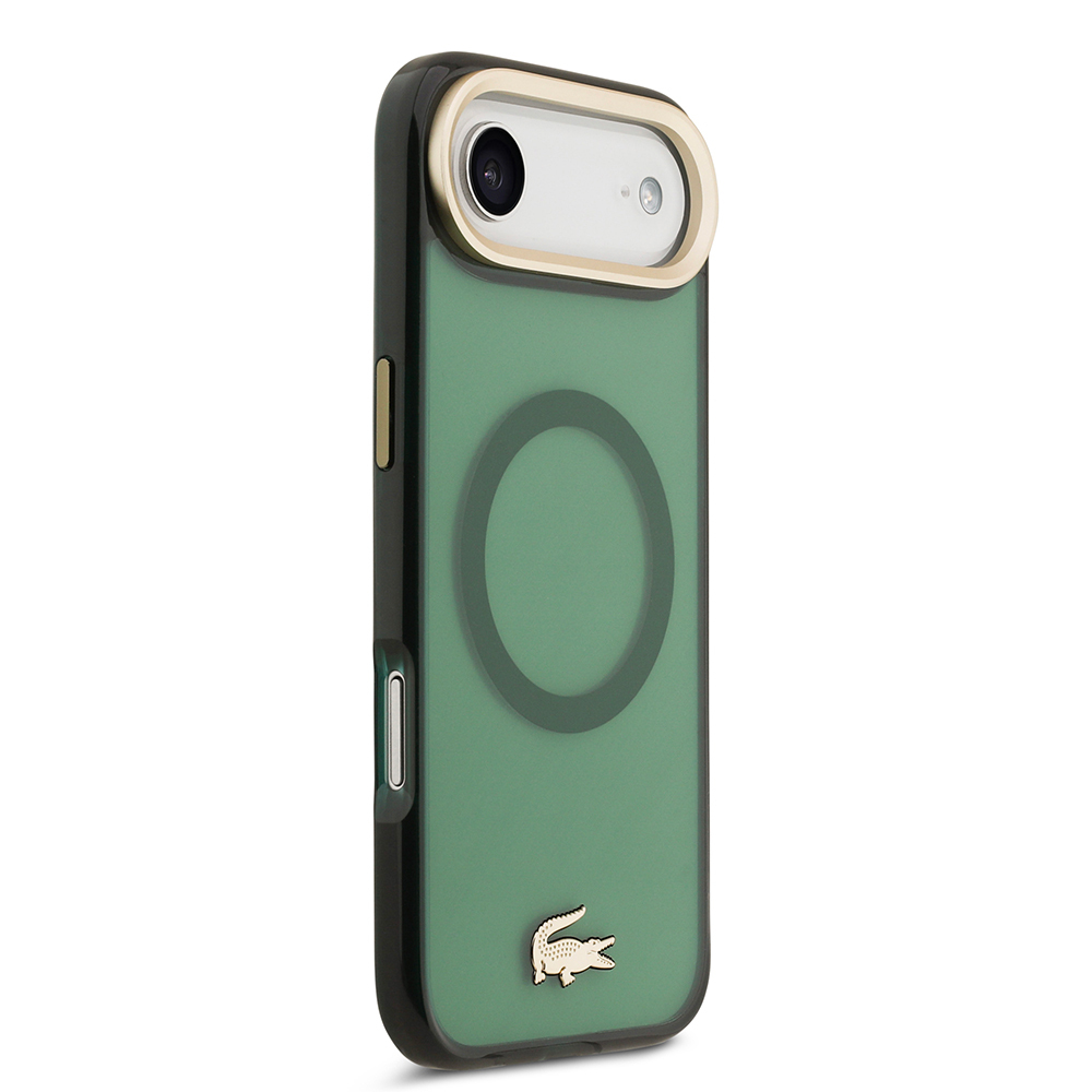 Apple iPhone 17 Air Uyumlu Kılıf Lacoste Orjinal Lisanslı M-safe Şarj Özellikli Gold Timsah Logolu Buzlu Kapak - 10