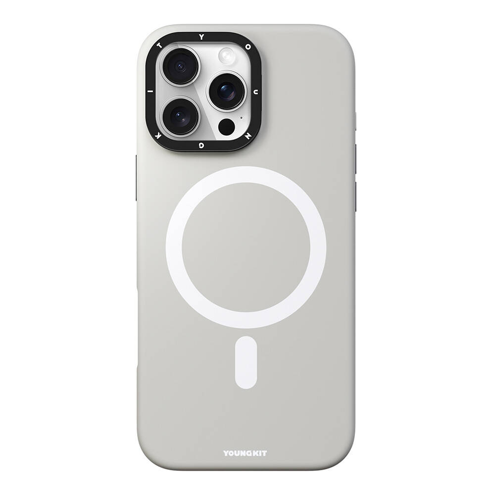 Apple iPhone 16 Pro Max Uyumlu Kılıf Magsafe Şarj Özellikli Kamera Standlı Silikon Youngkit Bitty Cream Kapak - 1
