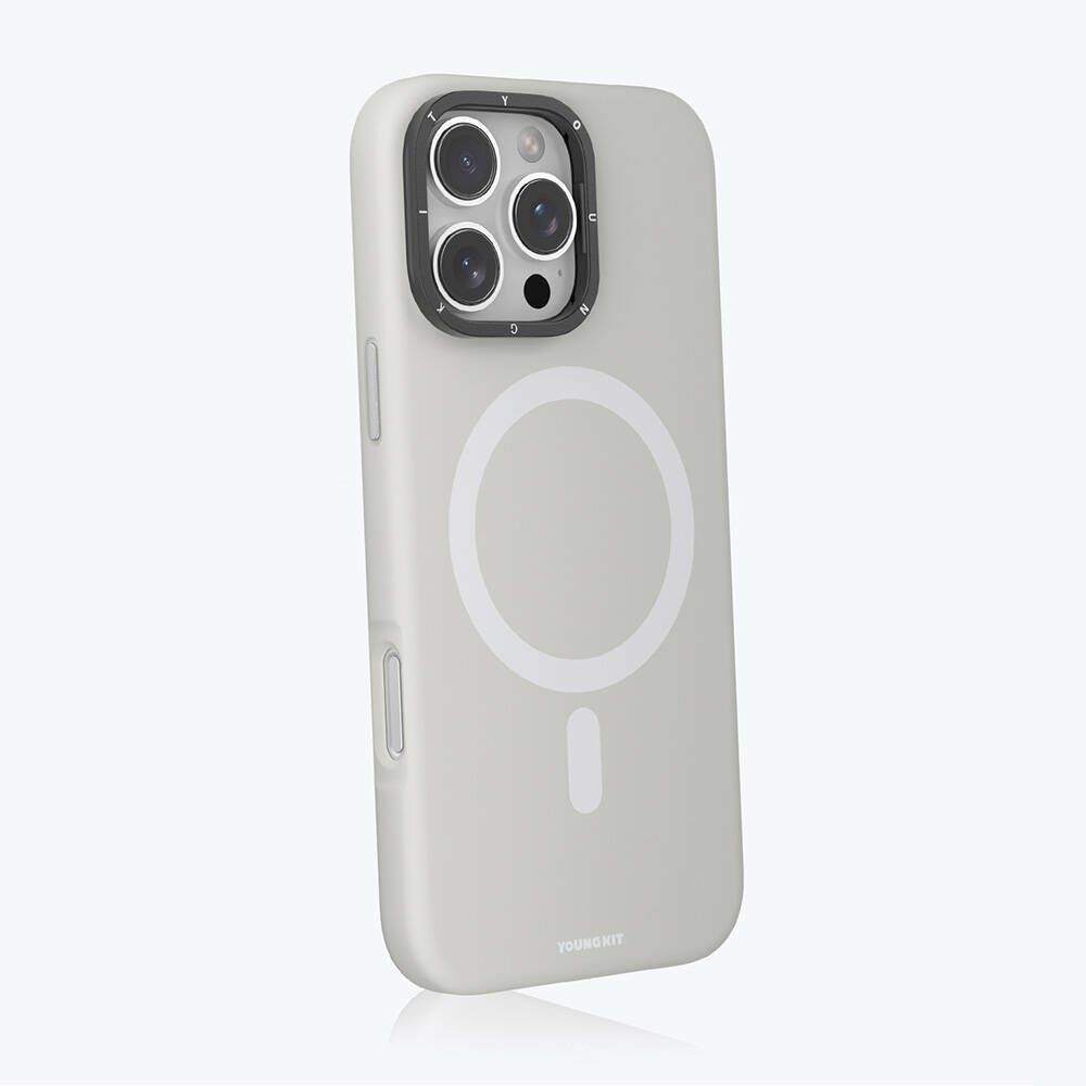 Apple iPhone 16 Pro Max Uyumlu Kılıf Magsafe Şarj Özellikli Kamera Standlı Silikon Youngkit Bitty Cream Kapak - 4