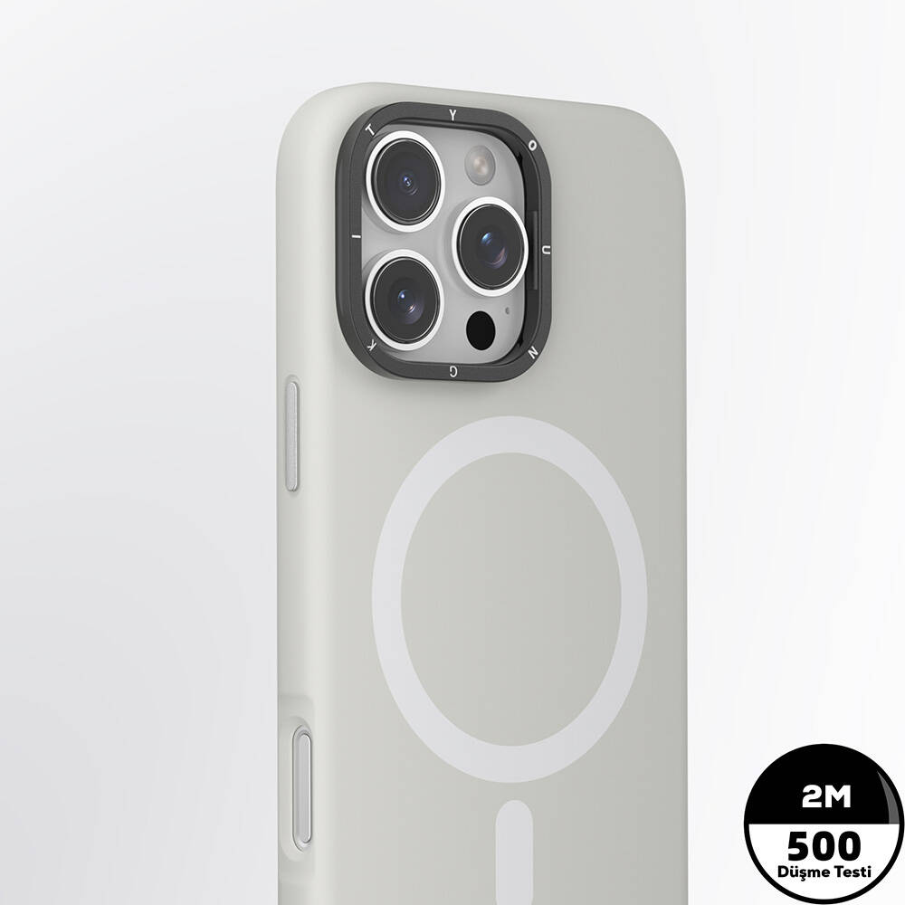 Apple iPhone 16 Pro Max Uyumlu Kılıf Magsafe Şarj Özellikli Kamera Standlı Silikon Youngkit Bitty Cream Kapak - 8