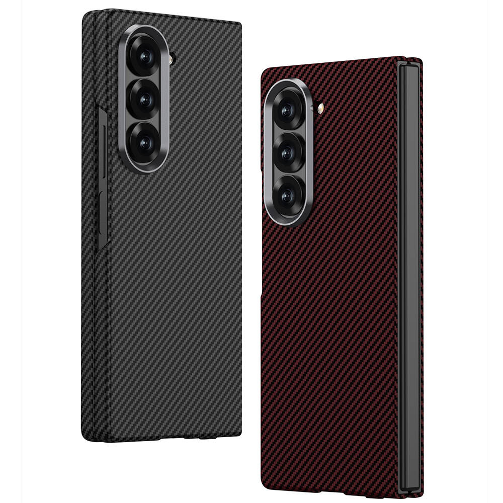 Samsung Galaxy Z Fold 6 Uyumlu Kılıf Kamera Korumalı Karbon Fiber Tasarımlı Arka Yüzey Zore Kıpta Karbon Kapak - 6