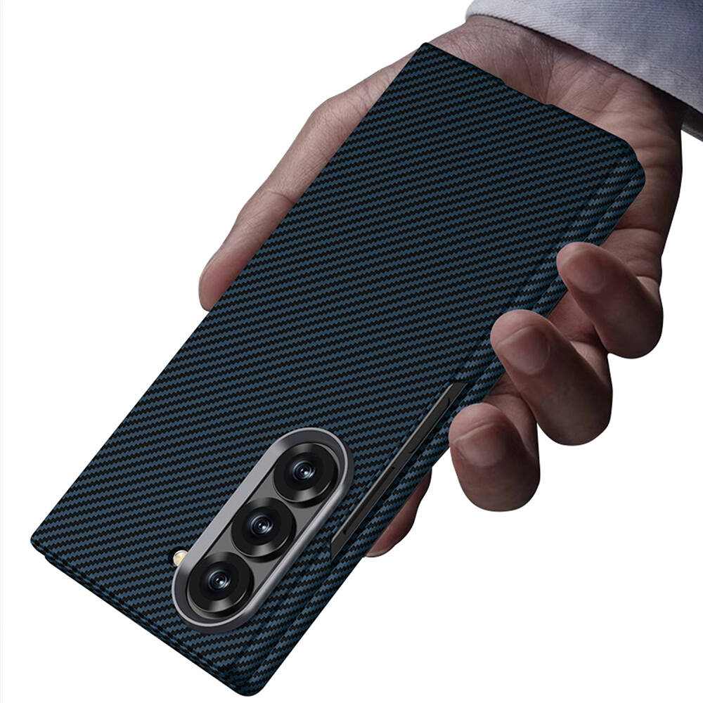 Samsung Galaxy Z Fold 6 Uyumlu Kılıf Kamera Korumalı Karbon Fiber Tasarımlı Arka Yüzey Zore Kıpta Karbon Kapak - 9