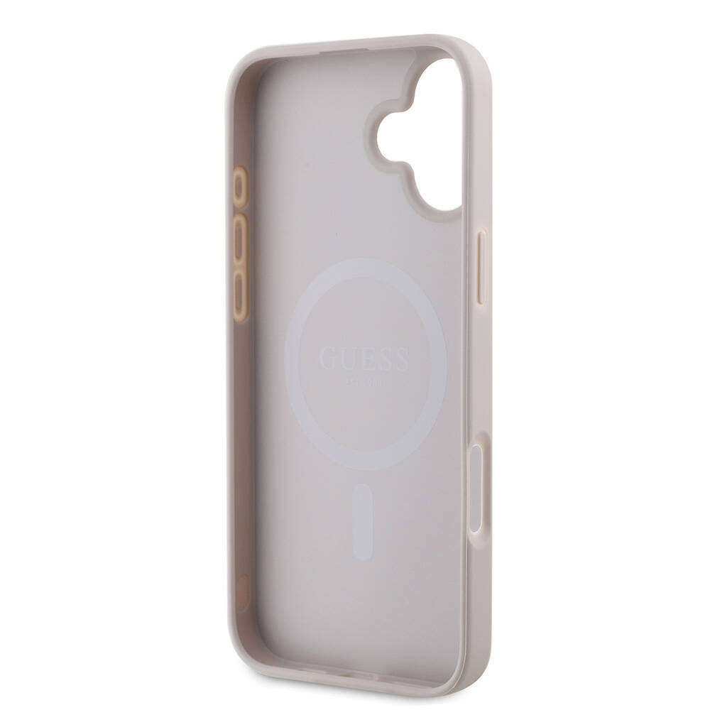 Apple iPhone 16 Uyumlu Kılıf Guess Orjinal Lisanslı M-safe Şarj Özellikli PU Deri Şerit Logo Dizaynlı Kapak - 6