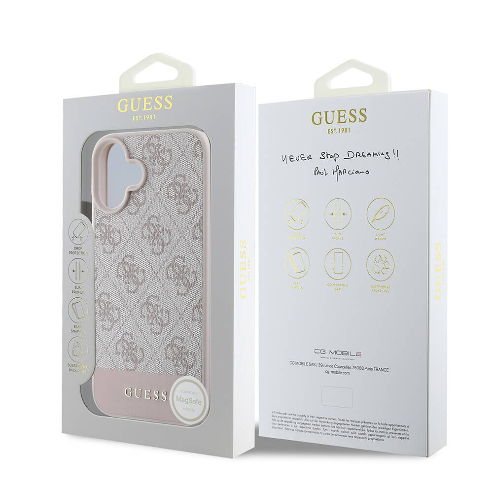 Apple iPhone 16 Uyumlu Kılıf Guess Orjinal Lisanslı M-safe Şarj Özellikli PU Deri Şerit Logo Dizaynlı Kapak - 7