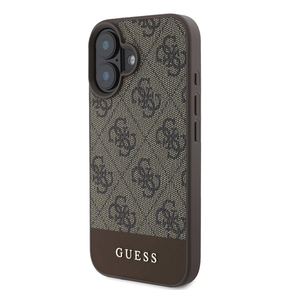 Apple iPhone 16 Uyumlu Kılıf Guess Orjinal Lisanslı M-safe Şarj Özellikli PU Deri Şerit Logo Dizaynlı Kapak - 8