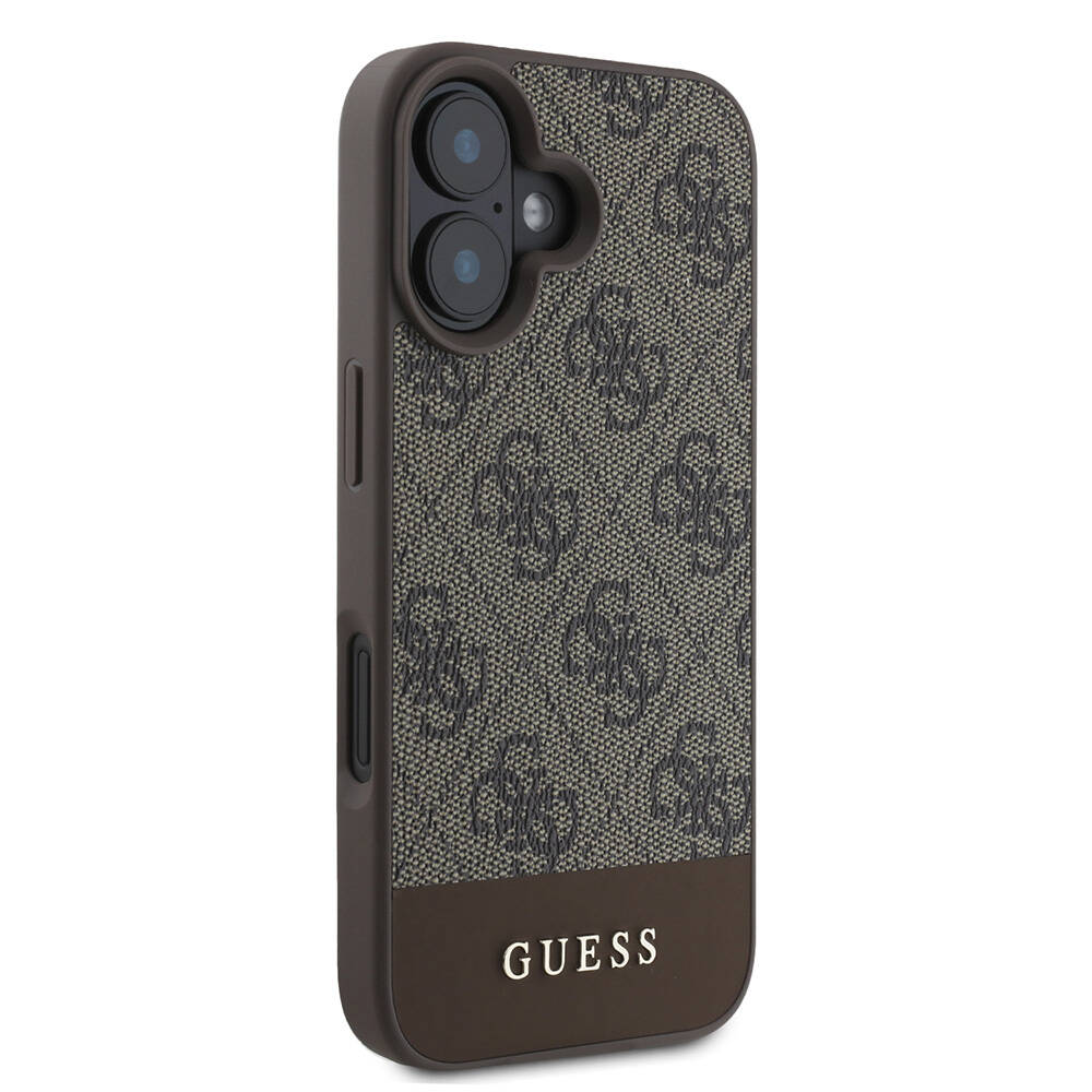 Apple iPhone 16 Uyumlu Kılıf Guess Orjinal Lisanslı M-safe Şarj Özellikli PU Deri Şerit Logo Dizaynlı Kapak - 10