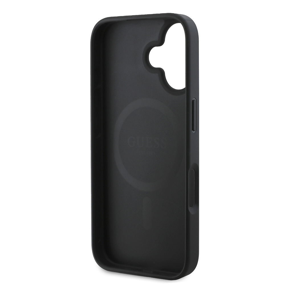 Apple iPhone 16 Uyumlu Kılıf Guess Orjinal Lisanslı M-safe Şarj Özellikli PU Deri Şerit Logo Dizaynlı Kapak - 19