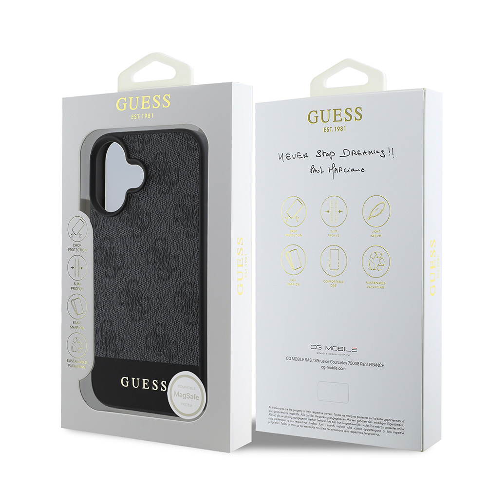 Apple iPhone 16 Uyumlu Kılıf Guess Orjinal Lisanslı M-safe Şarj Özellikli PU Deri Şerit Logo Dizaynlı Kapak - 20