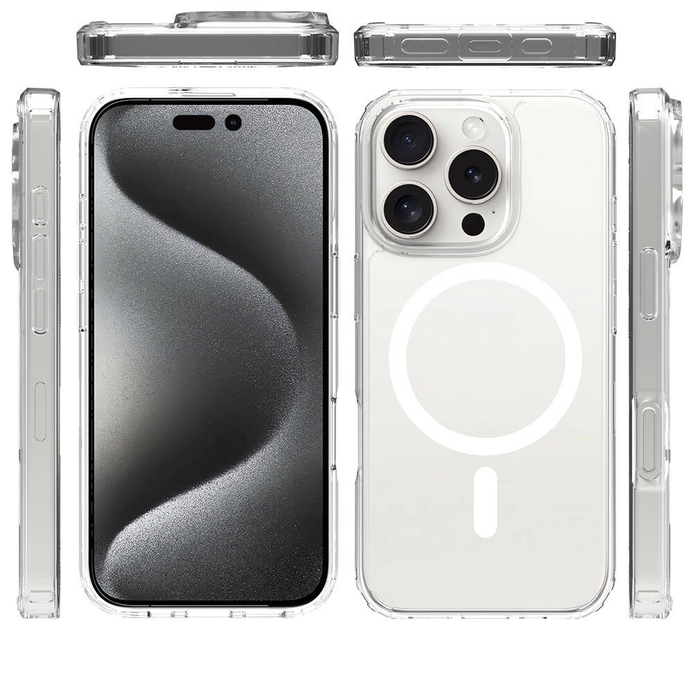Apple iPhone 16 Pro Uyumlu Kılıf M-safe Şarj Özellikli Şeffaf Sert PC Zore Embos Kapak - 4