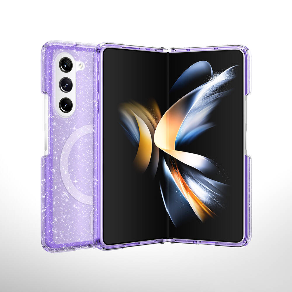 Samsung Galaxy Z Fold 6 Uyumlu Kılıf M-safe Şarj Özellikli Parlayan Simli Saydam Renkli Zore Allstar Kapak - 3