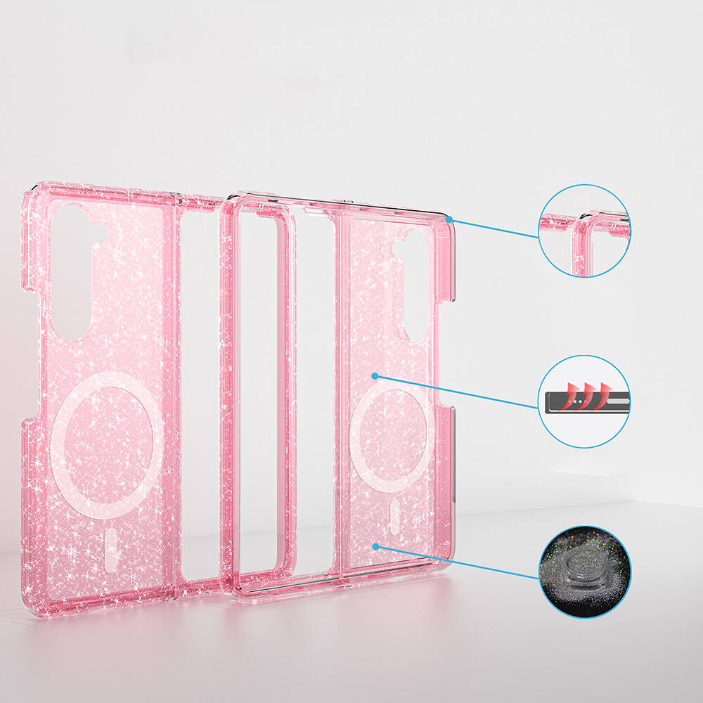 Samsung Galaxy Z Fold 6 Uyumlu Kılıf M-safe Şarj Özellikli Parlayan Simli Saydam Renkli Zore Allstar Kapak - 4