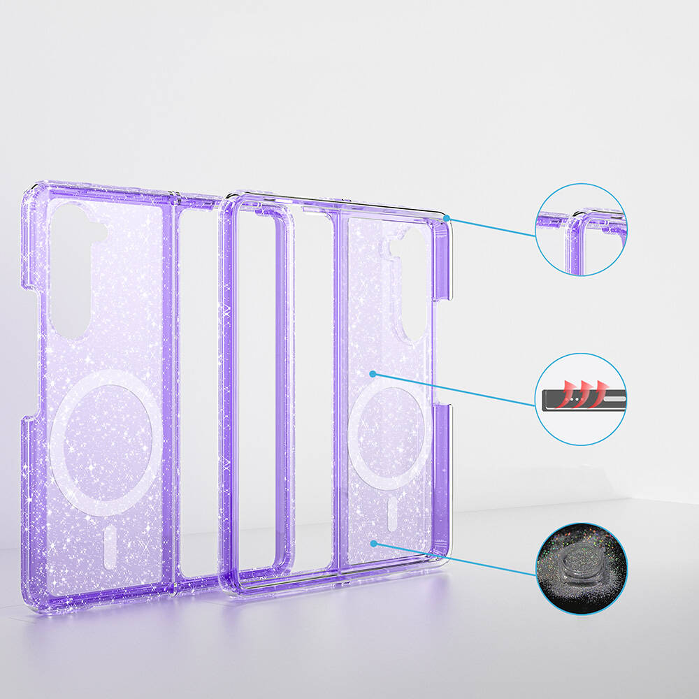 Samsung Galaxy Z Fold 6 Uyumlu Kılıf M-safe Şarj Özellikli Parlayan Simli Saydam Renkli Zore Allstar Kapak - 6