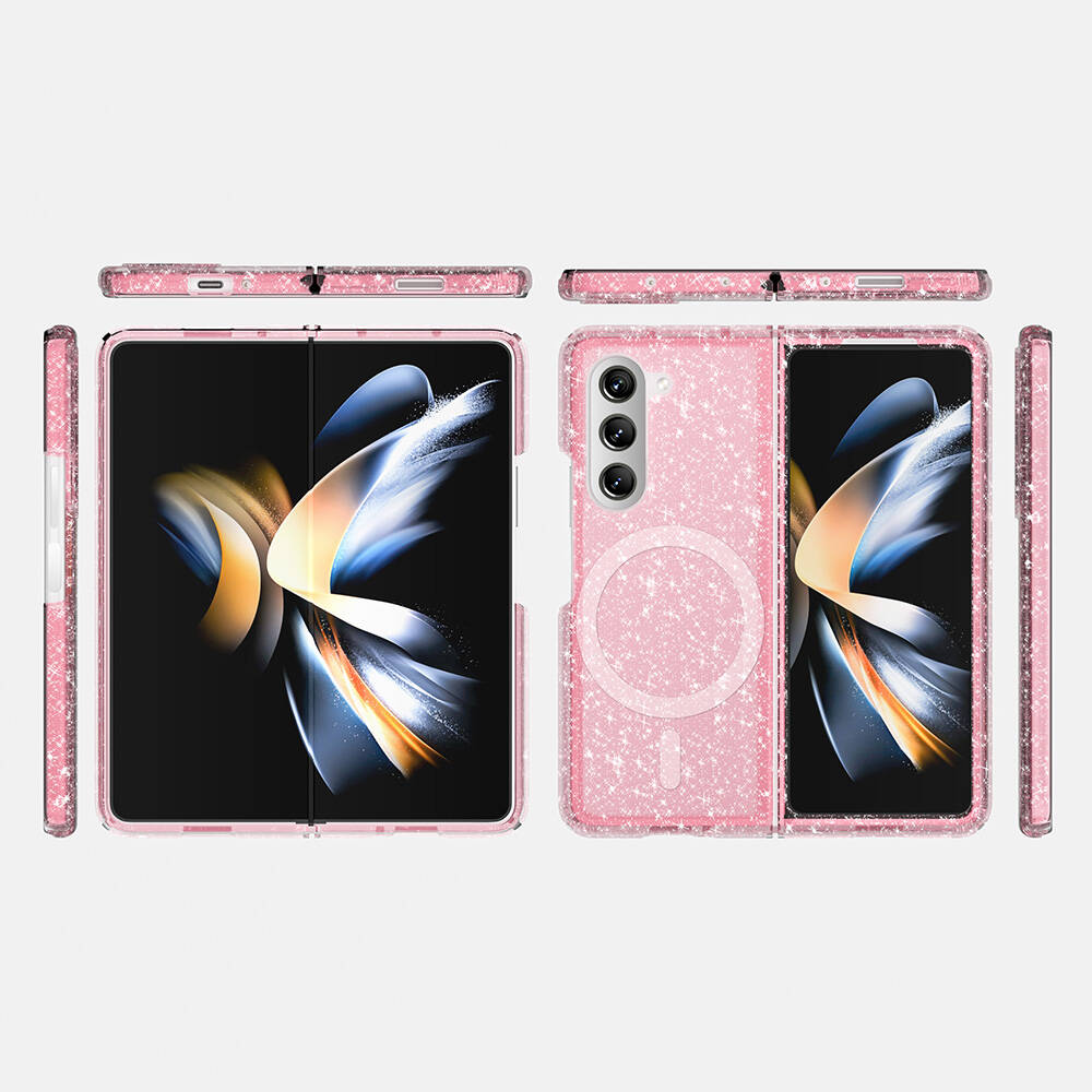 Samsung Galaxy Z Fold 6 Uyumlu Kılıf M-safe Şarj Özellikli Parlayan Simli Saydam Renkli Zore Allstar Kapak - 13