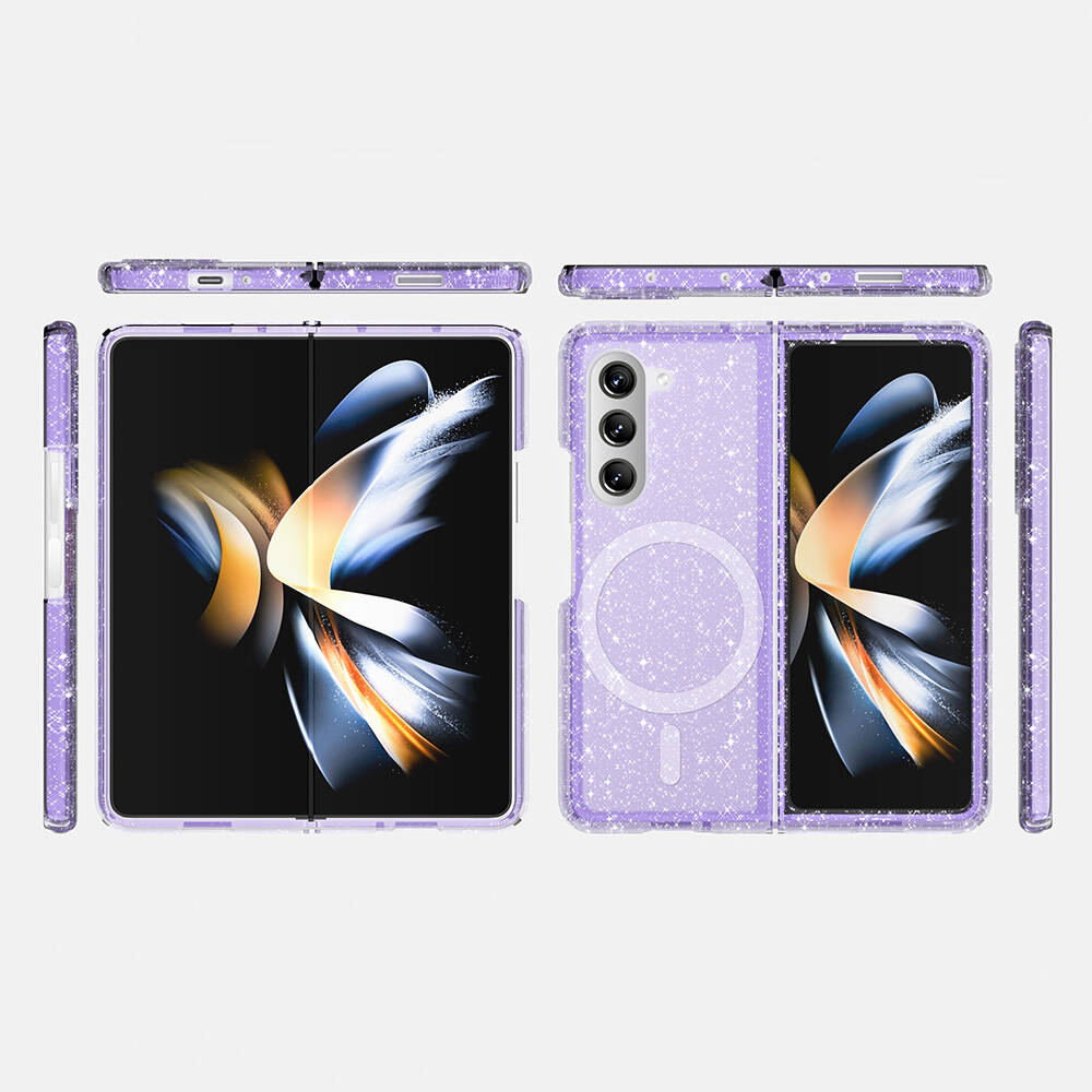 Samsung Galaxy Z Fold 6 Uyumlu Kılıf M-safe Şarj Özellikli Parlayan Simli Saydam Renkli Zore Allstar Kapak - 14