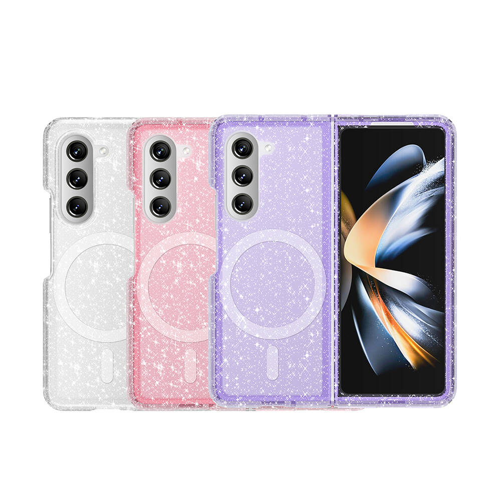 Samsung Galaxy Z Fold 6 Uyumlu Kılıf M-safe Şarj Özellikli Parlayan Simli Saydam Renkli Zore Allstar Kapak - 15