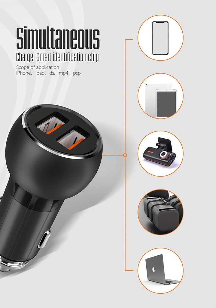 Araç Şarj Cihazı C503Q Type C Hızlı Şarj Özellikli 36 W 2 USB - QC 3.0 Akıllı Metal Şarj Başlığı