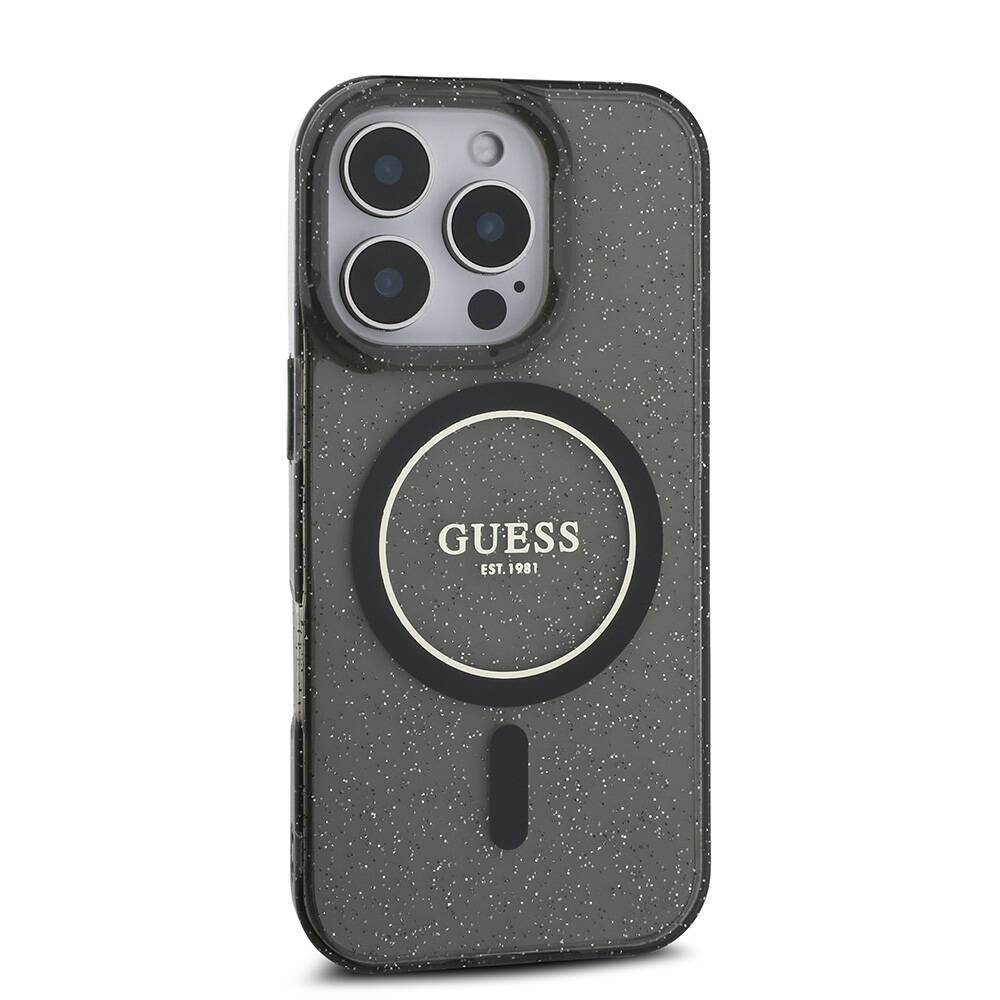 Apple iPhone 16 Pro Uyumlu Kılıf Guess Orjinal Lisanslı M-safe Şarj Özellikli Simli Silikon İnci Bileklikli Kapak - 3