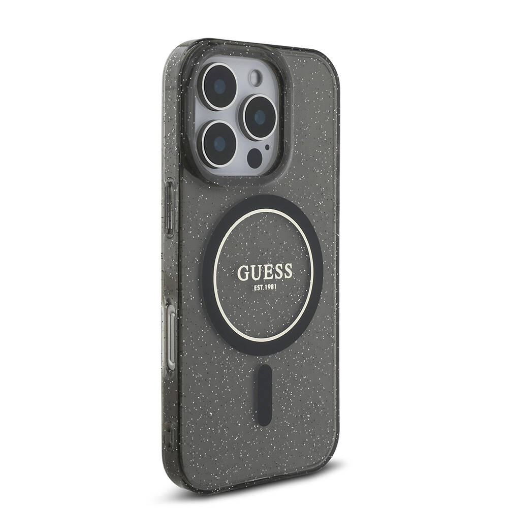 Apple iPhone 16 Pro Uyumlu Kılıf Guess Orjinal Lisanslı M-safe Şarj Özellikli Simli Silikon İnci Bileklikli Kapak - 8