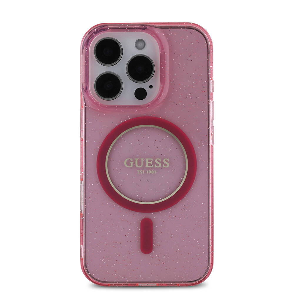 Apple iPhone 16 Pro Uyumlu Kılıf Guess Orjinal Lisanslı M-safe Şarj Özellikli Simli Silikon İnci Bileklikli Kapak - 9