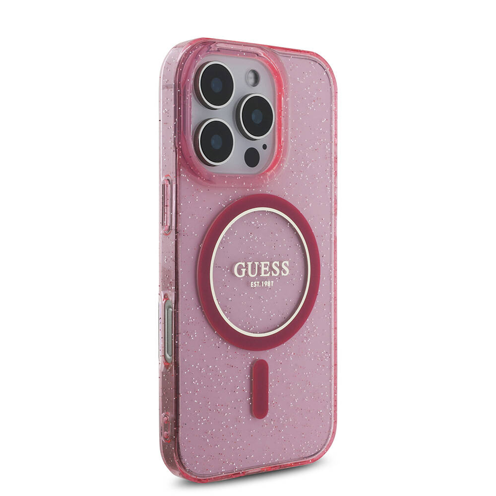 Apple iPhone 16 Pro Uyumlu Kılıf Guess Orjinal Lisanslı M-safe Şarj Özellikli Simli Silikon İnci Bileklikli Kapak - 12