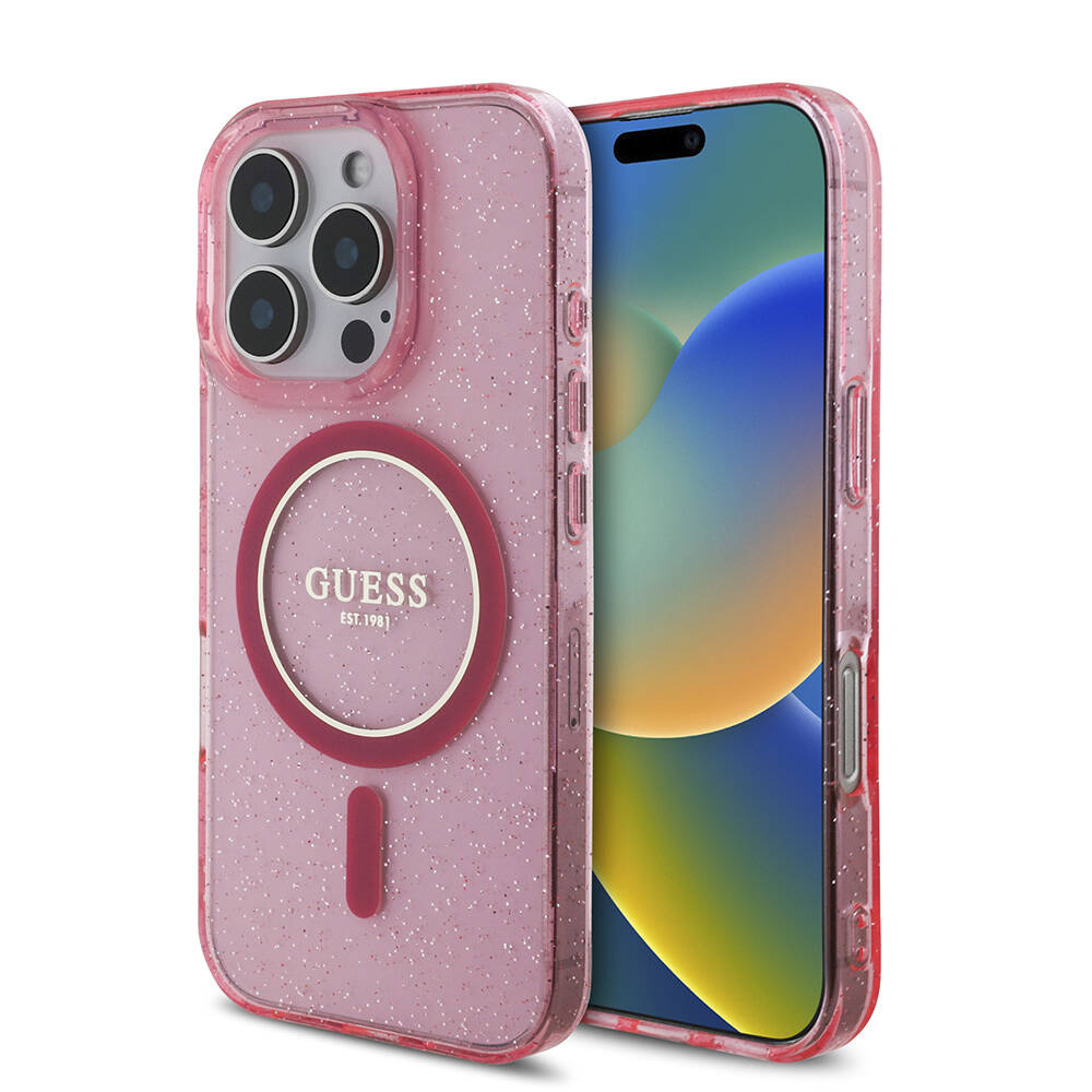 Apple iPhone 16 Pro Uyumlu Kılıf Guess Orjinal Lisanslı M-safe Şarj Özellikli Simli Silikon İnci Bileklikli Kapak - 16
