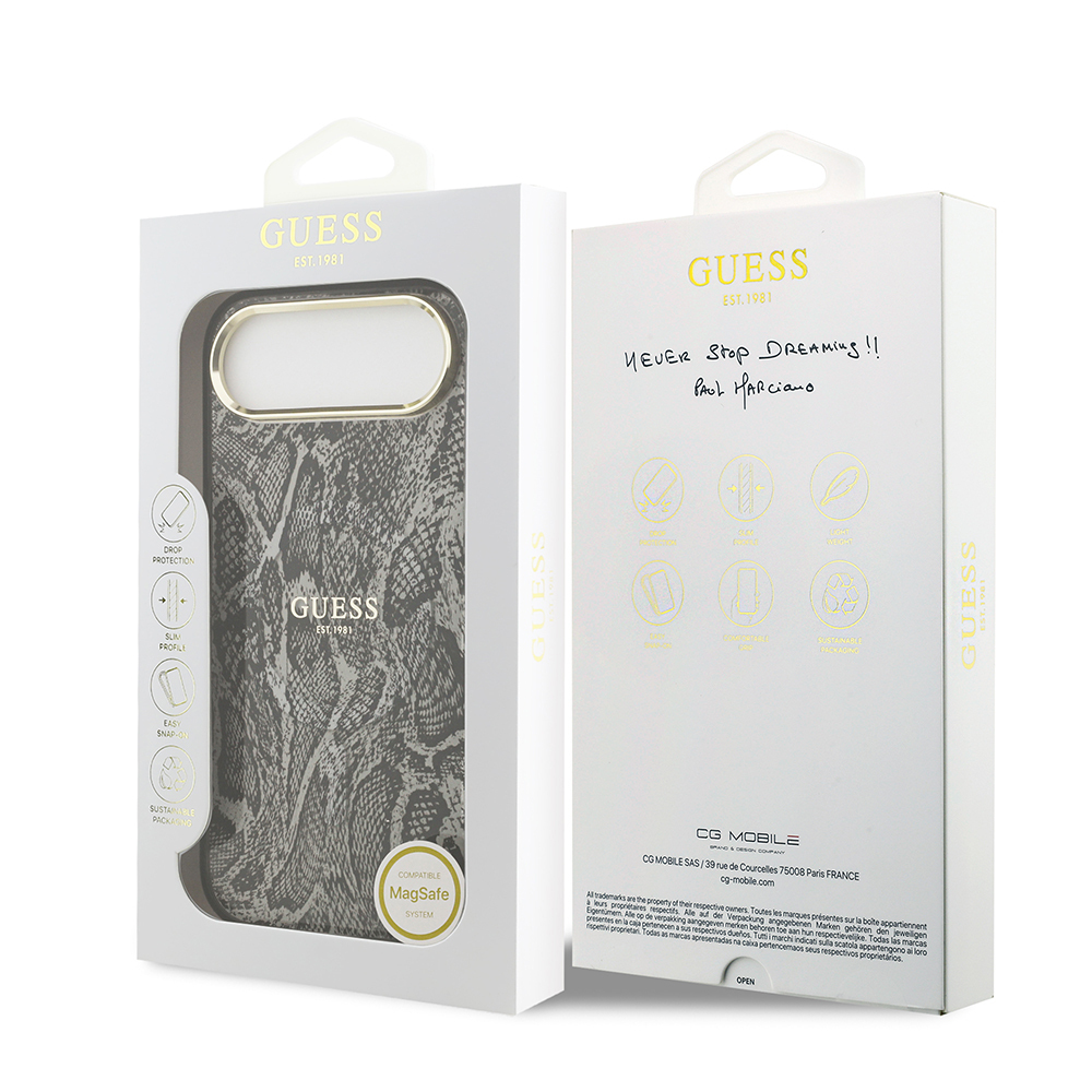 Apple iPhone 17 Air Uyumlu Kılıf Guess Orjinal Lisanslı M-safe Şarj Özellikli Yazı Logolu Python Desenli Kapak - 14