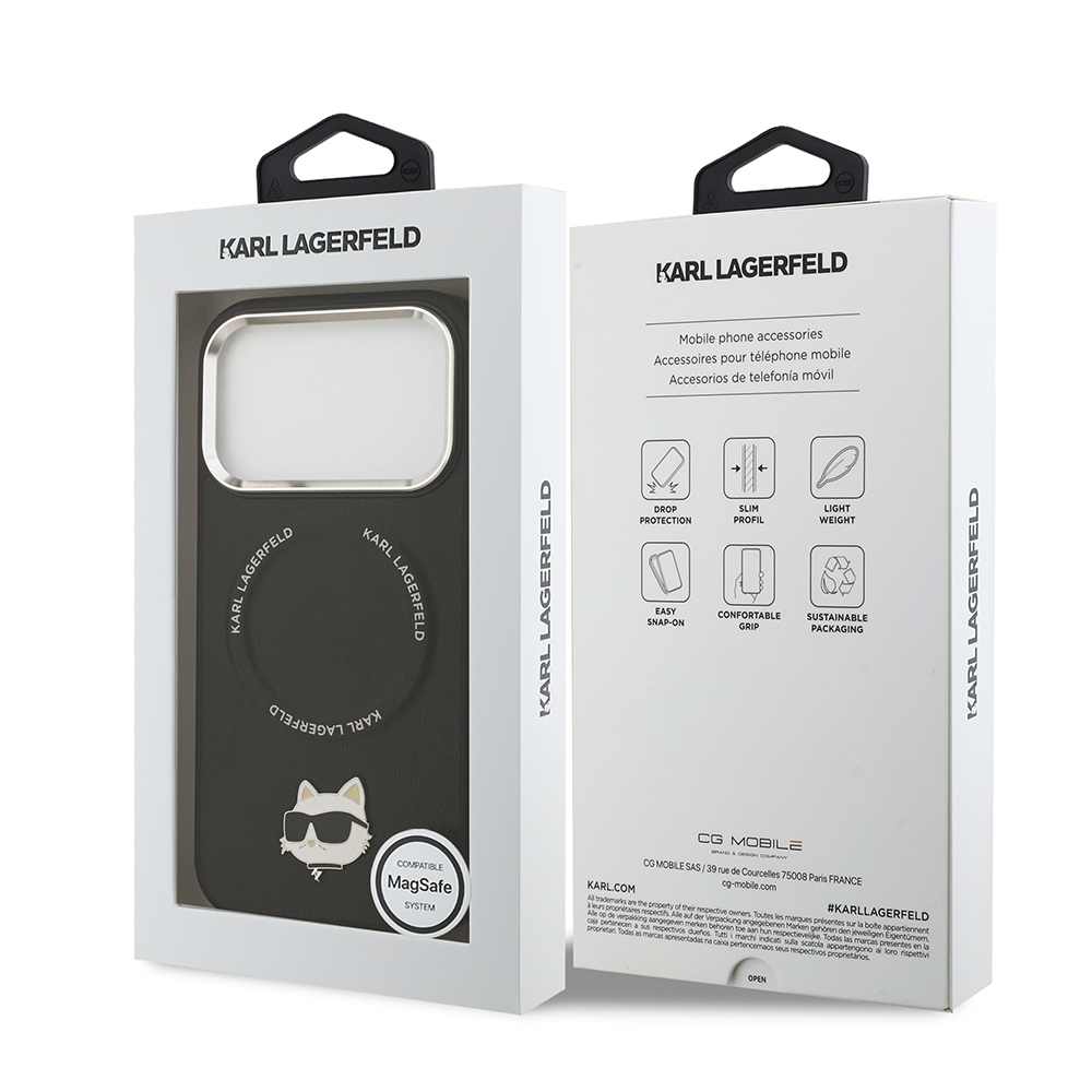 Apple iPhone 17 Pro Max Uyumlu Kılıf Karl Lagerfeld Orjinal Lisanslı M-safe Şarj Özellikli Metal Kamera ve Buton Tasarımlı Choupette PU Deri Kapak - 7