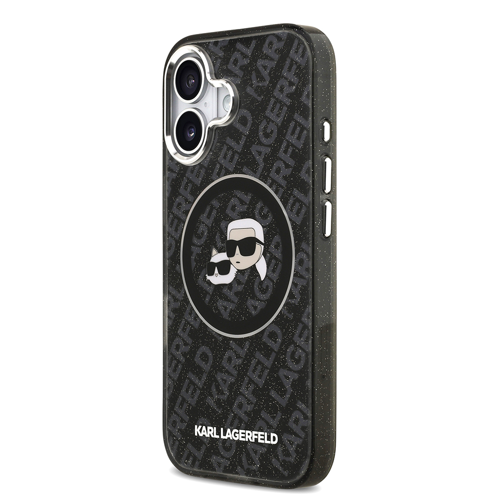 Apple iPhone 17 Uyumlu Kılıf Karl Lagerfeld Orjinal Lisanslı Parlayan Simli Karl & Choupette Heads Kapak - 1