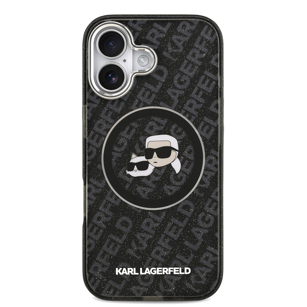 Apple iPhone 17 Uyumlu Kılıf Karl Lagerfeld Orjinal Lisanslı Parlayan Simli Karl & Choupette Heads Kapak - 2