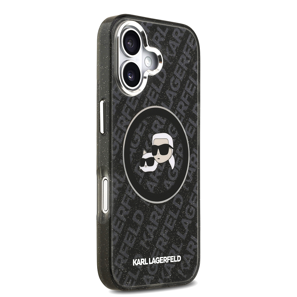 Apple iPhone 17 Uyumlu Kılıf Karl Lagerfeld Orjinal Lisanslı Parlayan Simli Karl & Choupette Heads Kapak - 3