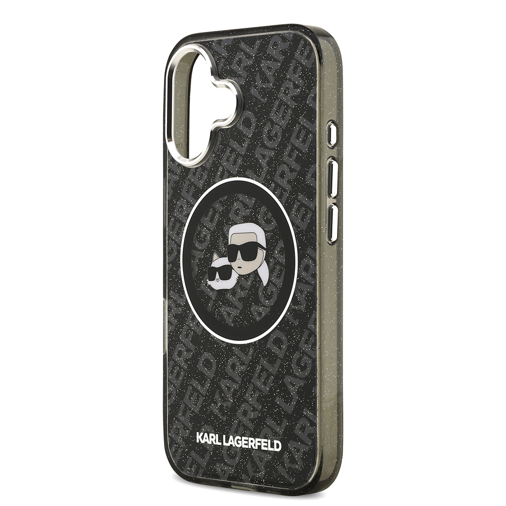 Apple iPhone 17 Uyumlu Kılıf Karl Lagerfeld Orjinal Lisanslı Parlayan Simli Karl & Choupette Heads Kapak - 5