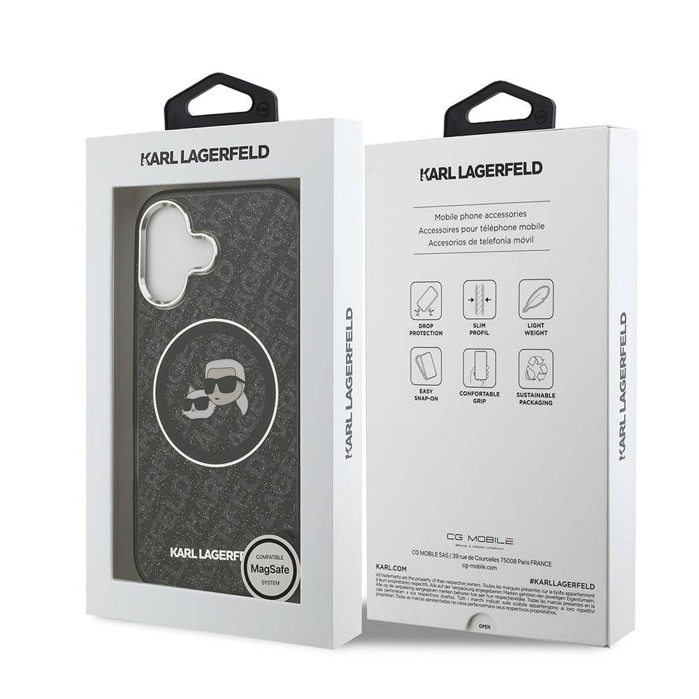 Apple iPhone 17 Uyumlu Kılıf Karl Lagerfeld Orjinal Lisanslı Parlayan Simli Karl & Choupette Heads Kapak - 7