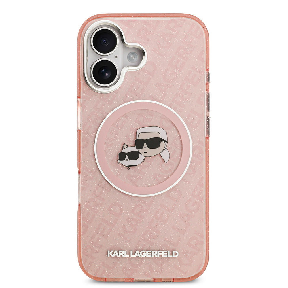 Apple iPhone 17 Uyumlu Kılıf Karl Lagerfeld Orjinal Lisanslı Parlayan Simli Karl & Choupette Heads Kapak - 9