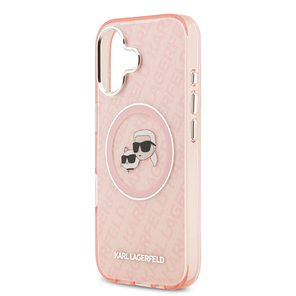Apple iPhone 17 Uyumlu Kılıf Karl Lagerfeld Orjinal Lisanslı Parlayan Simli Karl & Choupette Heads Kapak - 12