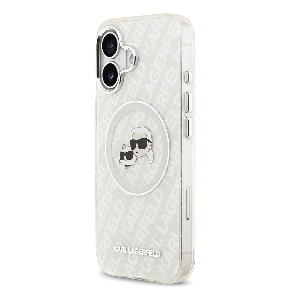 Apple iPhone 17 Uyumlu Kılıf Karl Lagerfeld Orjinal Lisanslı Parlayan Simli Karl & Choupette Heads Kapak - 15