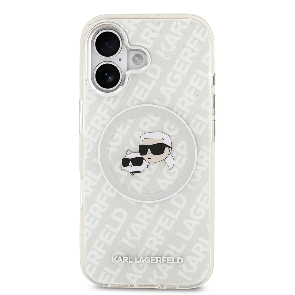 Apple iPhone 17 Uyumlu Kılıf Karl Lagerfeld Orjinal Lisanslı Parlayan Simli Karl & Choupette Heads Kapak - 16