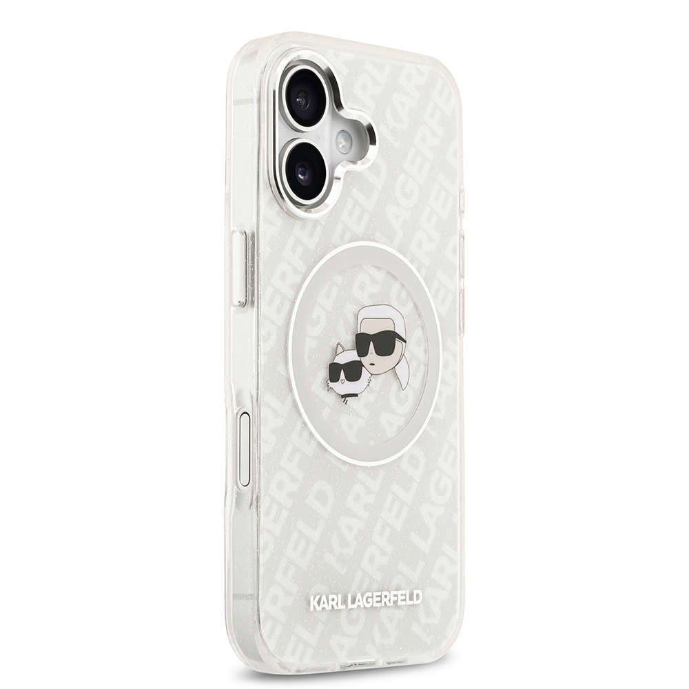 Apple iPhone 17 Uyumlu Kılıf Karl Lagerfeld Orjinal Lisanslı Parlayan Simli Karl & Choupette Heads Kapak - 17