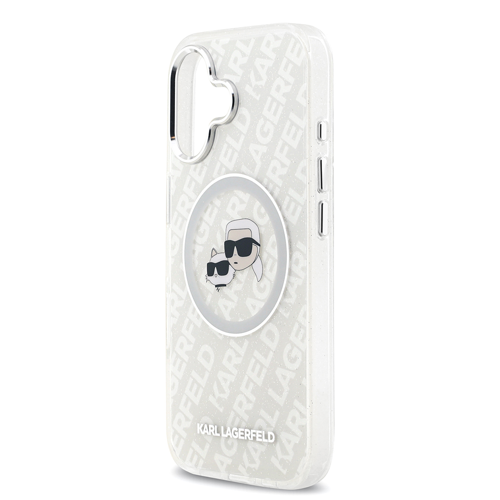 Apple iPhone 17 Uyumlu Kılıf Karl Lagerfeld Orjinal Lisanslı Parlayan Simli Karl & Choupette Heads Kapak - 19