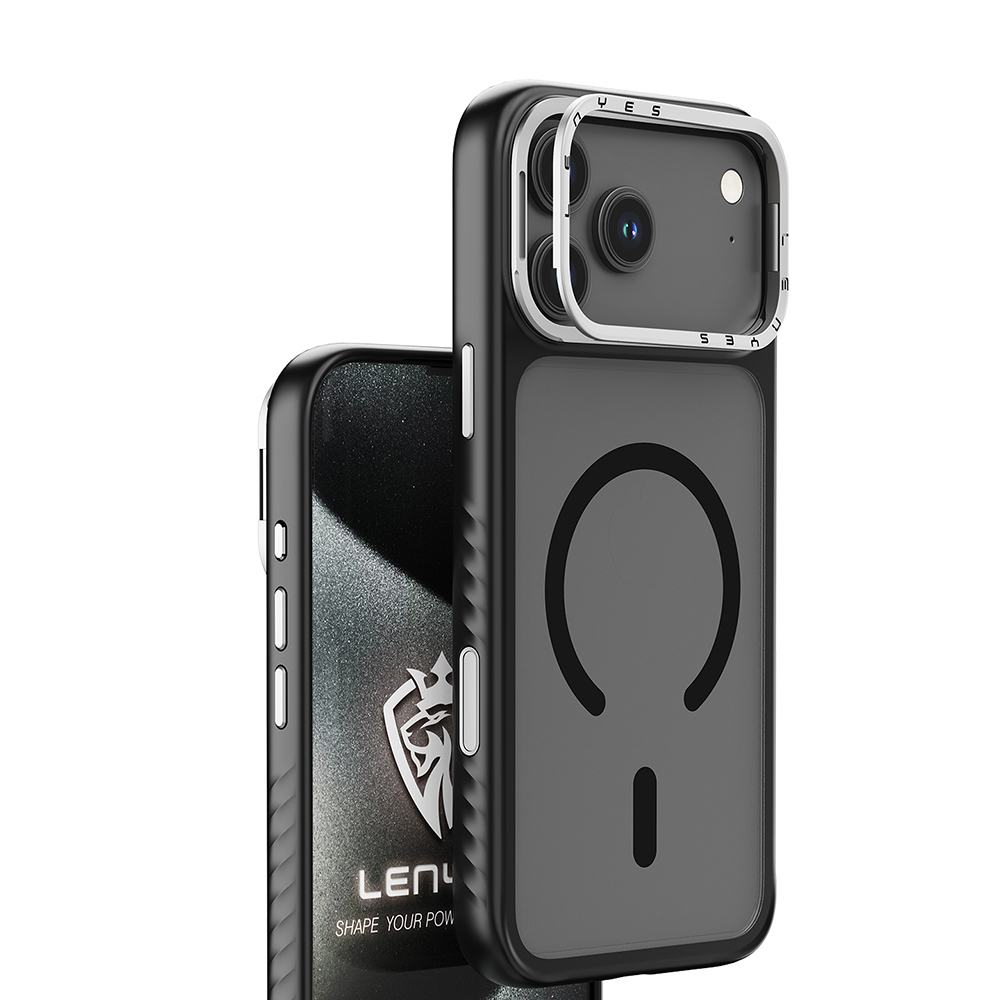 Apple iPhone 17 Pro Max Uyumlu Kılıf M-safe Şarj Özellikli Metal Kamera Standlı Lenyes CK226 PC Kapak - 3