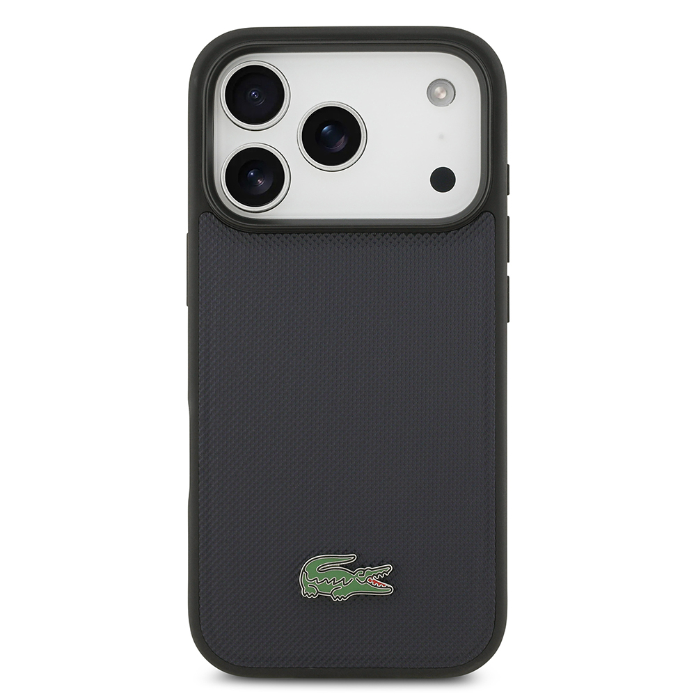 Apple iPhone 17 Pro Uyumlu Kılıf Lacoste Orjinal Lisanslı M-safe Şarj Özellikli PU Pike Desenli Metal Logolu Kartlıklı Kapak - 10
