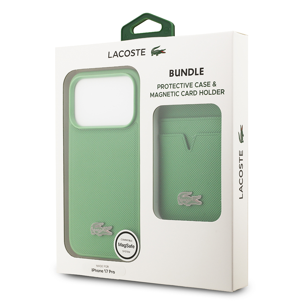 Apple iPhone 17 Pro Uyumlu Kılıf Lacoste Orjinal Lisanslı M-safe Şarj Özellikli PU Pike Desenli Metal Logolu Kartlıklı Kapak - 37