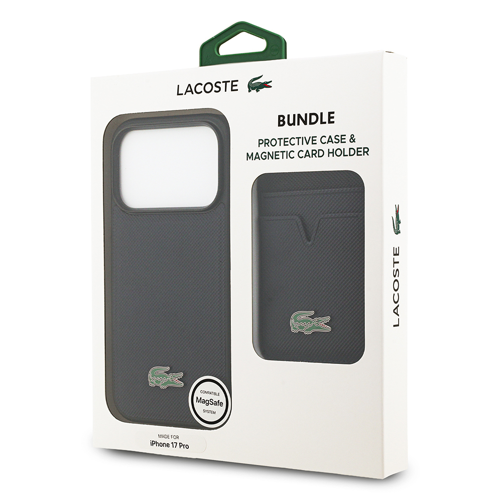 Apple iPhone 17 Pro Uyumlu Kılıf Lacoste Orjinal Lisanslı M-safe Şarj Özellikli PU Pike Desenli Metal Logolu Kartlıklı Kapak - 38
