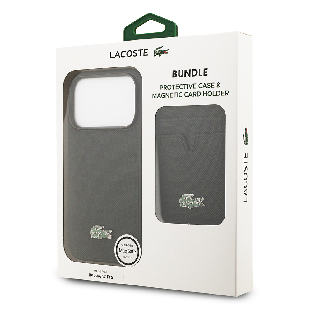 Apple iPhone 17 Pro Uyumlu Kılıf Lacoste Orjinal Lisanslı M-safe Şarj Özellikli PU Pike Desenli Metal Logolu Kartlıklı Kapak - 39